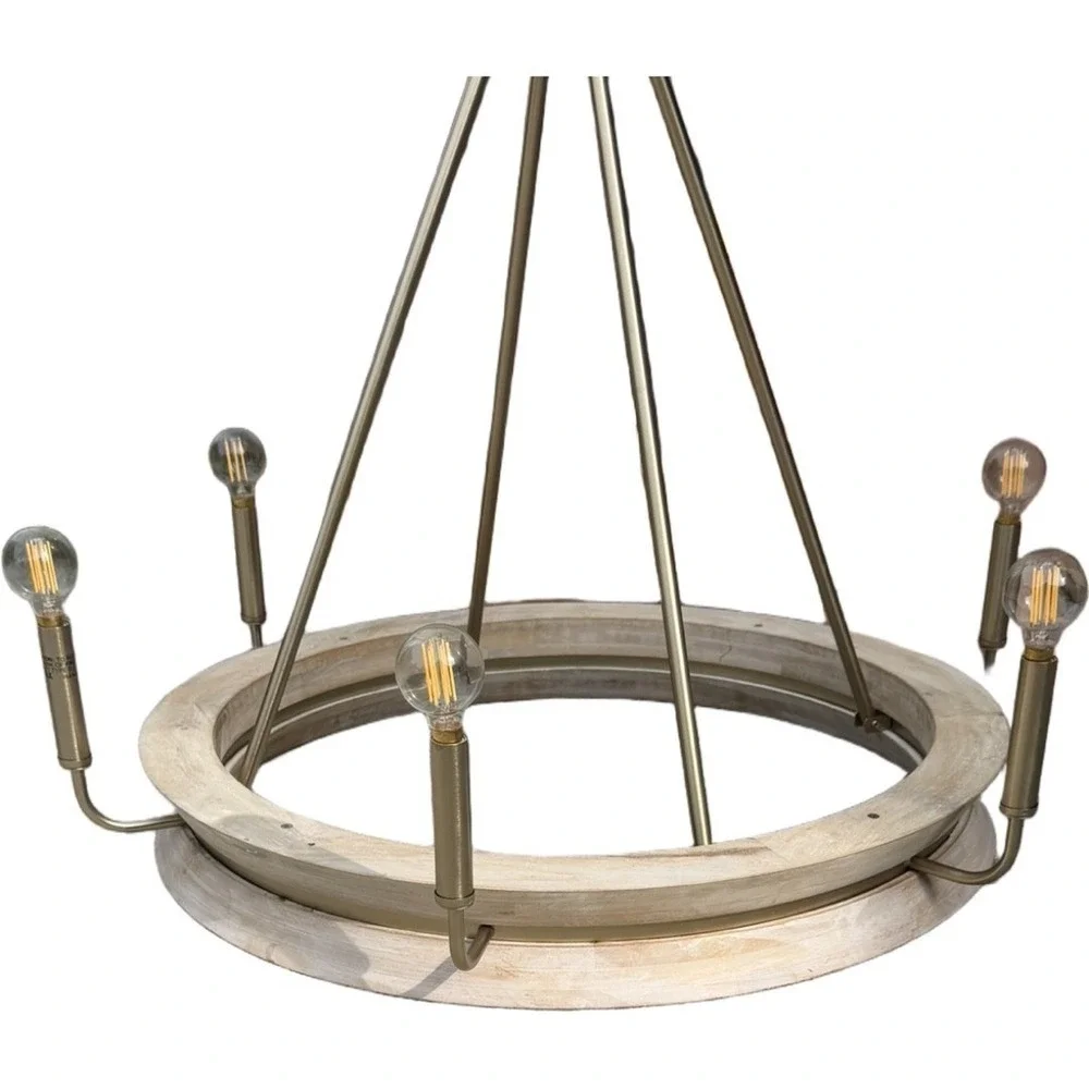 Capital Finn 6-Light Chandelier White Wash Wood Matte Brass Farmhouse Dining